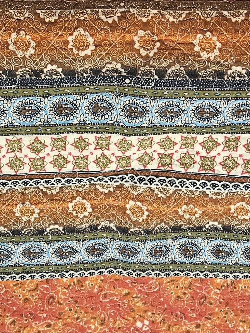 Boho Quilted King Sham Pillowcase Scalloped Edge Rust Orange Blue 38x22 - Picture 5 of 7